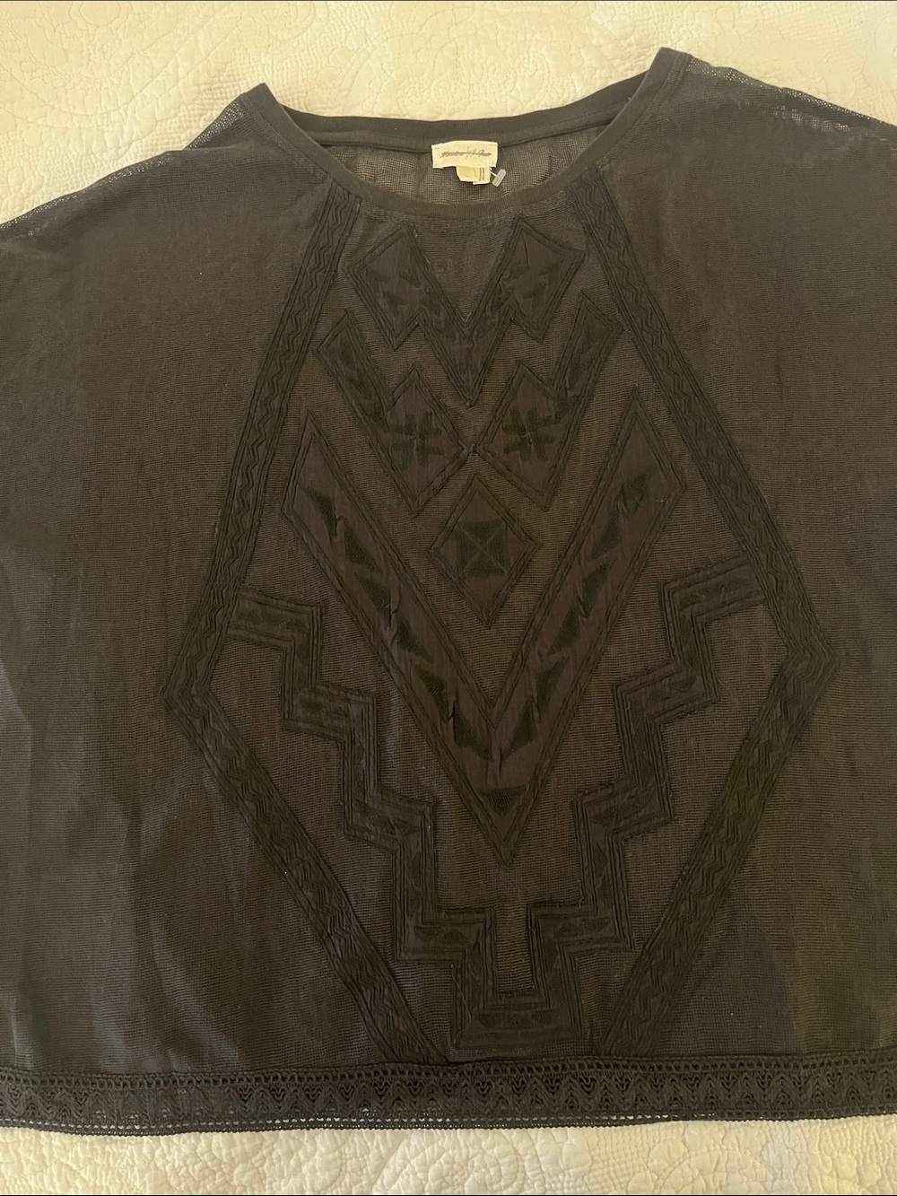 Meadow Rue Black Short-Sleeve Tee with Embroidered Front Panel
